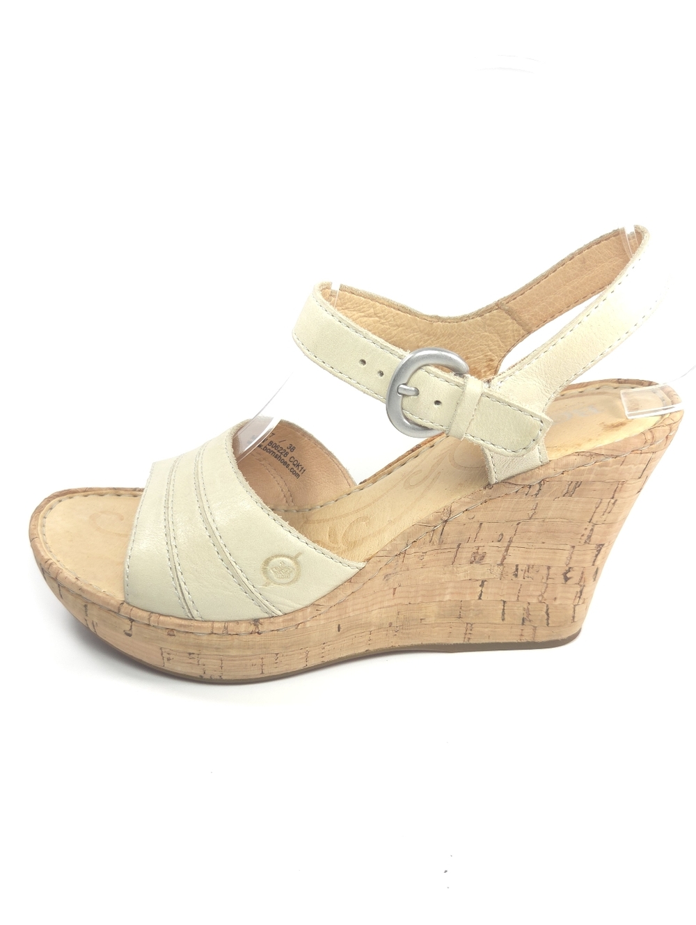 Børn Issa Cream Leather Cork Wedge Sandals W 7